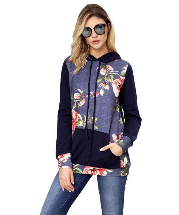 Navy Kangroo Pocket Floral Hoodie