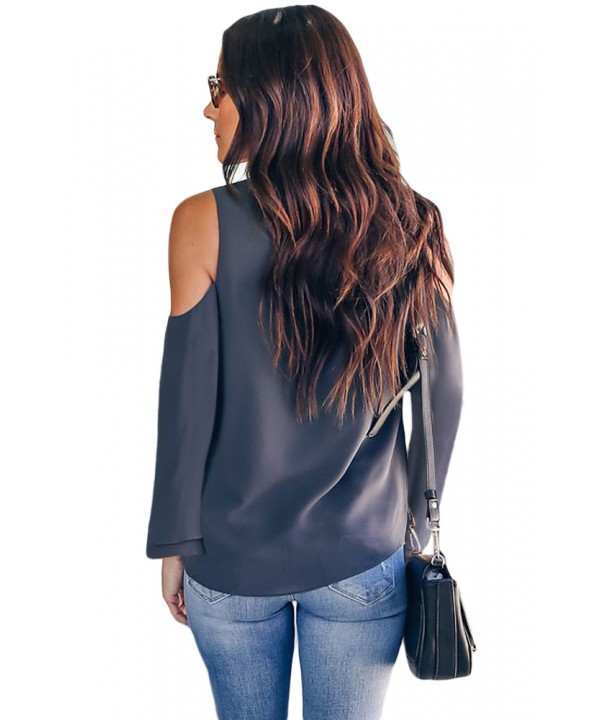 Dark Blue Cold Shoulder Side Tie Blouse