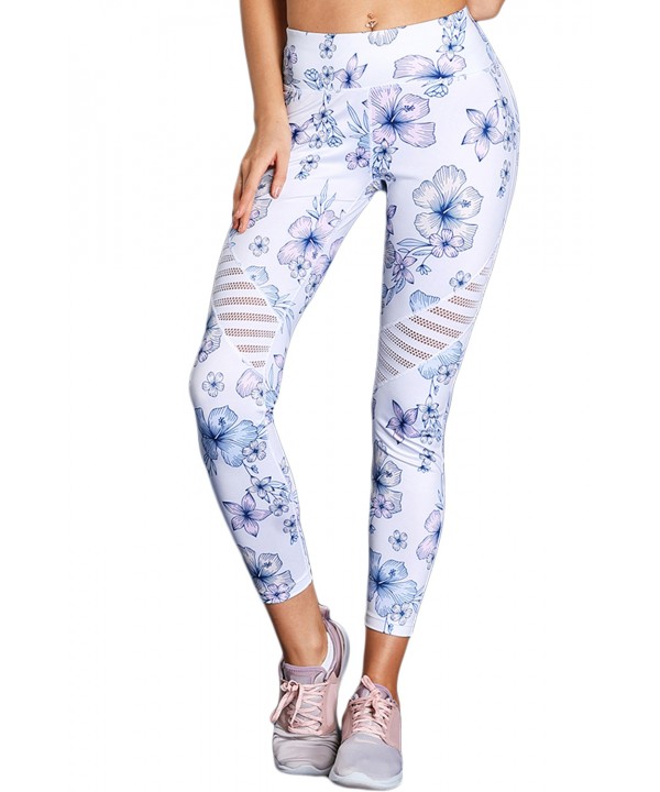 White Cutout Insert Floral Yoga Leggings