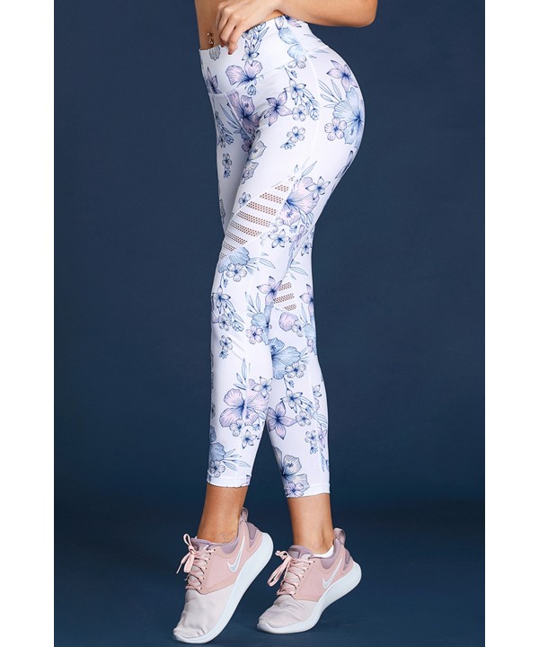 White Cutout Insert Floral Yoga Leggings