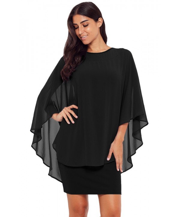 Black Slinky Sexy Gauze Cape Mini Dress