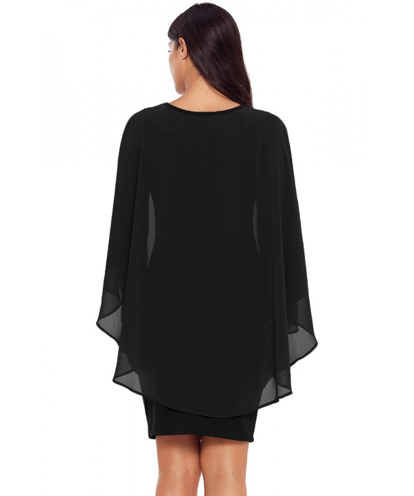 Black Slinky Sexy Gauze Cape Mini Dress