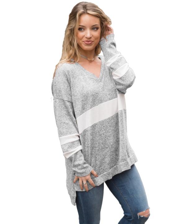 Gray V Neck Chunky Stripe Sweatshirt