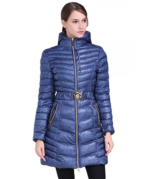 Blue Hooded Longline Winter Coat with Belt