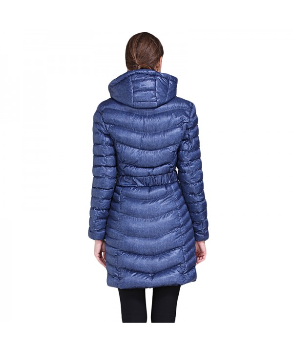 Blue Hooded Longline Winter Coat with Belt