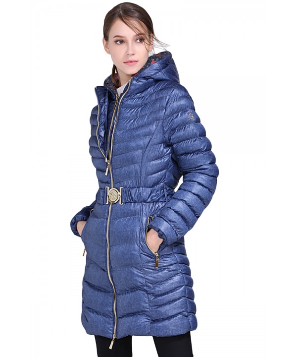 Blue Hooded Longline Winter Coat with Belt