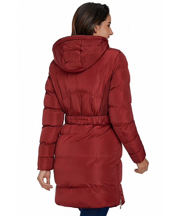 Burgundy Cotton Quilted Longline Hooded Coat