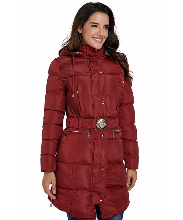 Burgundy Cotton Quilted Longline Hooded Coat