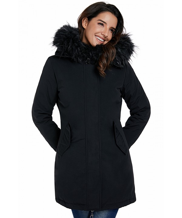 Fur Trim Hooded Black Parka Storm Coat