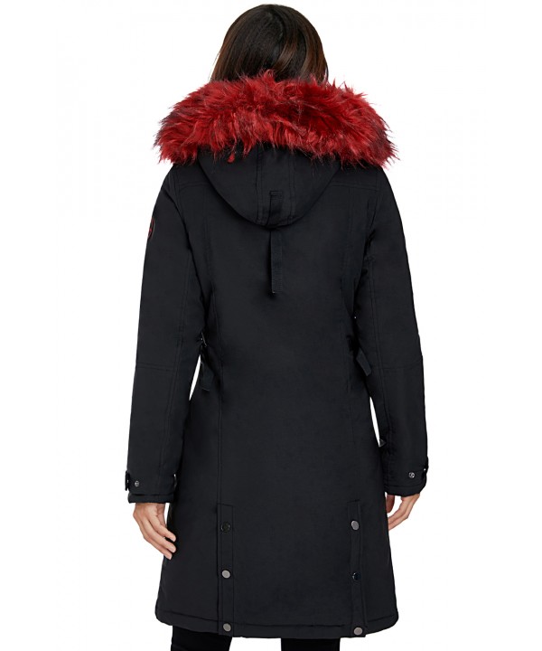 Black Plush Fur Hooded Long Parka Coat