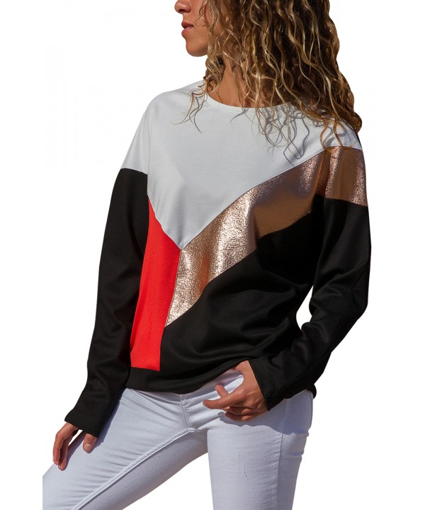 White Black Color Block Leatherette Splice Sweatshirt