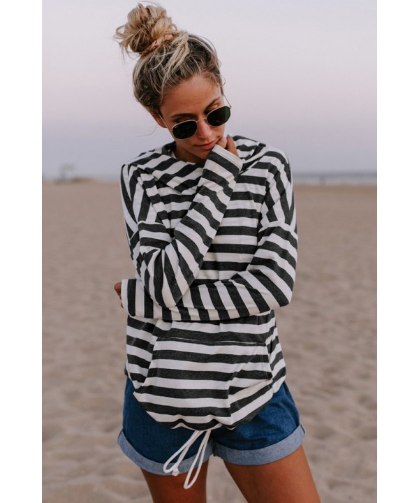 Black Kangaroo Pocket Striped Hoodie