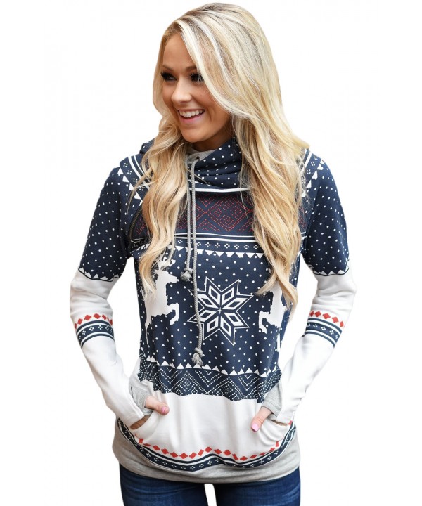 Navy Snow Reindeer Double Hooded Sweatshirt