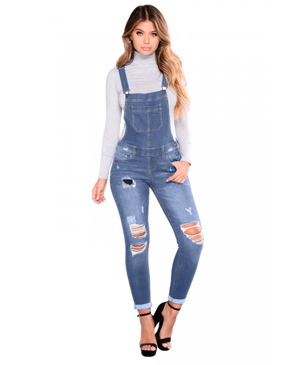 Medium Blue Wash Distressed Denim Overall